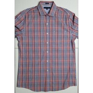 Tommy Hilfiger Long Sleeve Button Up Slim Fit Red/Blue Plaid Shirt Men's Size 16